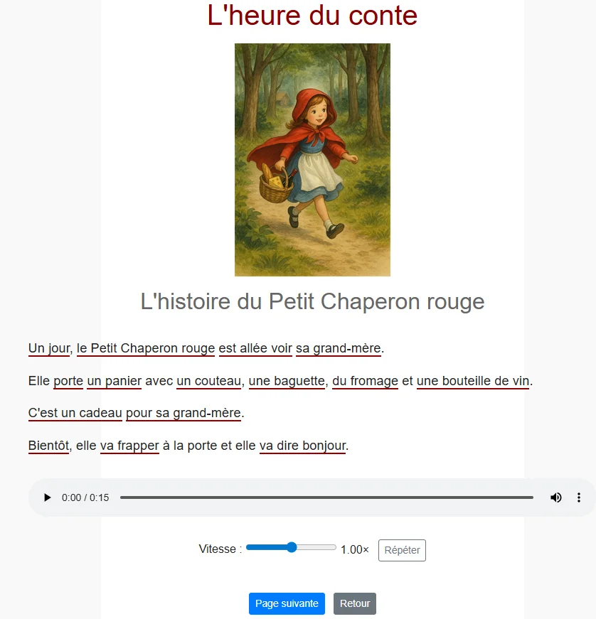 Sample story page from Little Red Riding Hood